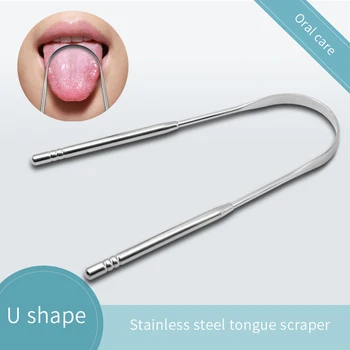 

Tongue Scraper Stainless Steel Oral Tongue Cleaner Brush Fresh Breath Cleaning Coated Tongue Toothbrush Oral Hygiene Care Tools