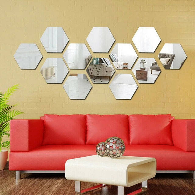 Pegatinas de espejo hexagonales 3D decorativas, pegatinas de pared