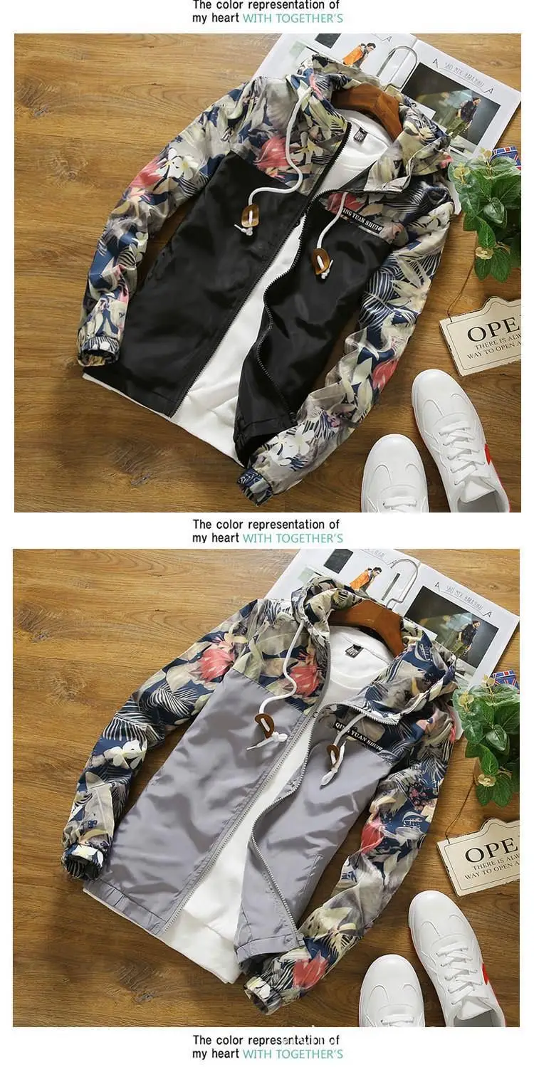 2019 Male Summer Windbreaker Men's Sun protection Clothing Coats Jackets Men Hooded Thin Light Patchwork Waterproof Outwear