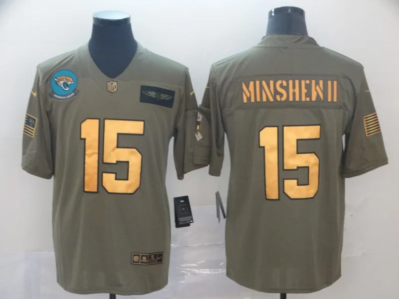 5 Stitiched, мужской Jacksonville#15 Jaguars Gardner Minshew II Джерси оливковый/золотой - Цвет: 5