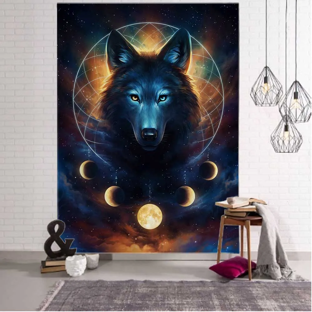 Fantasy wolf tapestry wall hanging animal aesthetics room decoration bohemian psychedelic mandala home dormitory wall decoration