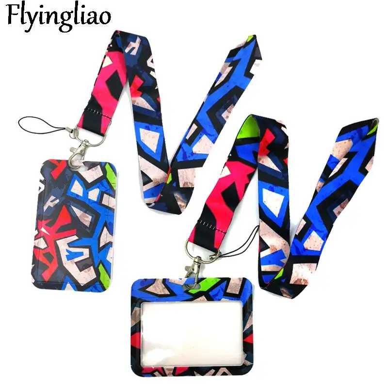 Geometric pattern Art Cartoon Anime Fashion Lanyards Bus ID Name Work Card Holder Accessories Decorations Kids Gifts