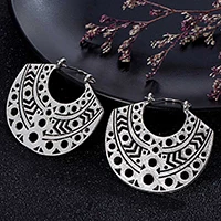 Antique Silver Индийские племенные латунные серьги, висячие серьги в форме цветка, украшенные вихрем «цыганские» серьги для женщин, богемные Винтажные серьги EAR00C000B03B - Окраска металла: Antique Silver
