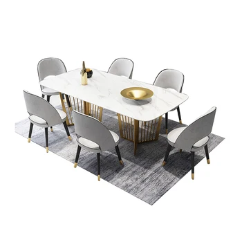 De madera maciza comedor muebles para el hogar moderno minimalista mármol mesa de comedor y 6 sillas mesa de jantar muebles comedor