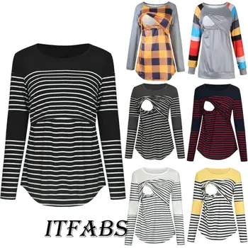 

Women Maternity Breastfeeding Nursing Tops Stripe Pregnant Long Sleeve T-shirt