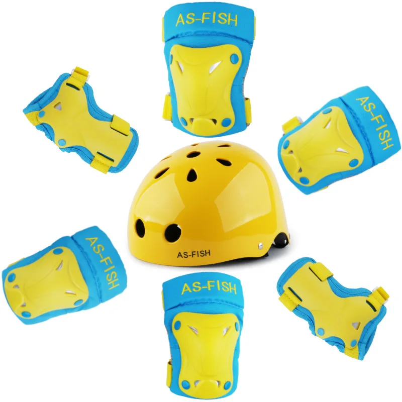 Набор детская роликовая защита для катания на коньках Шестерня для детей Скейтбординг баланс автомобиля локти наколенники Велоспорт Шлем Защита запястья - Цвет: 7 pieces Yellow