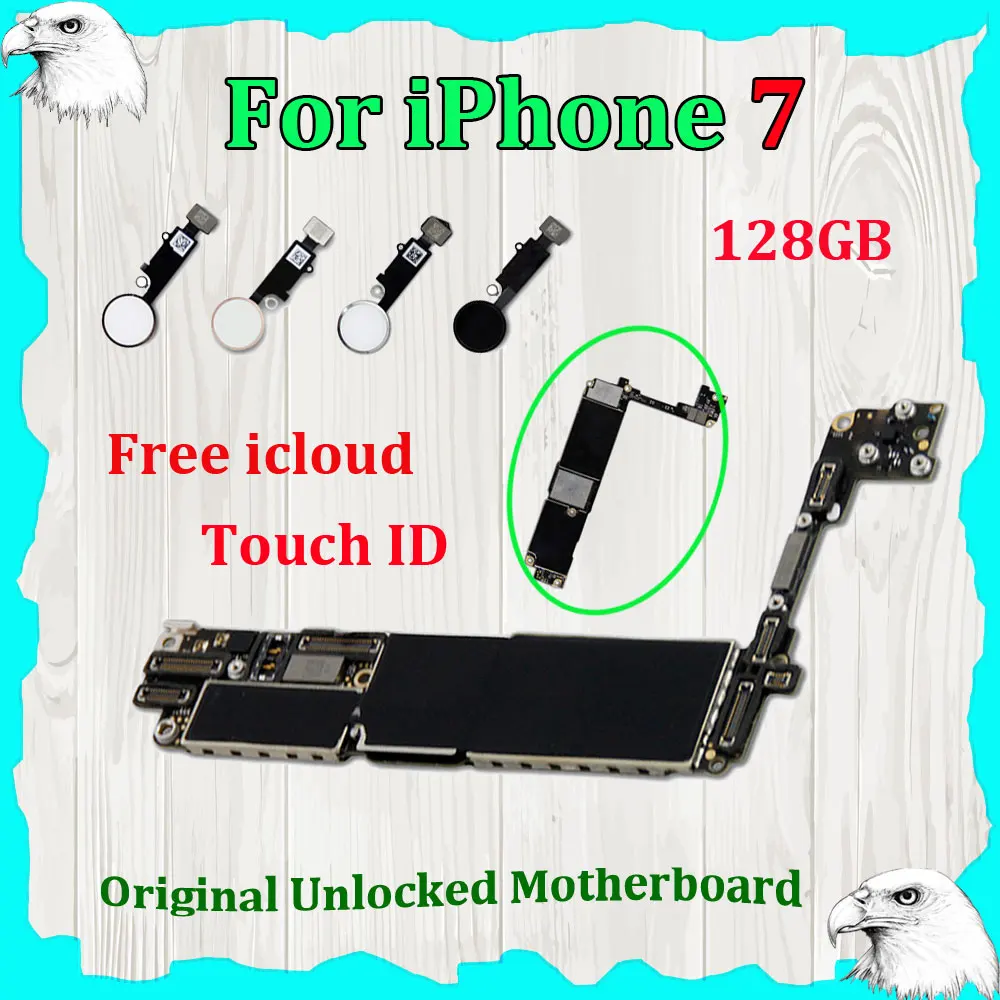 

Original 128GB Motherboard For iPhone 7 4.7'' iCloud Off Mainboard Mother Logic Board Fingerprint Unlocked Touch ID No Any Lock