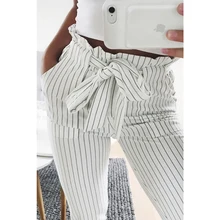 

2020 Women Fashion Casual OL Pencil Pants Bow Tie Drawstring Sweet Elastic Waist Pockets Casual Trousers Slim Strip Pants