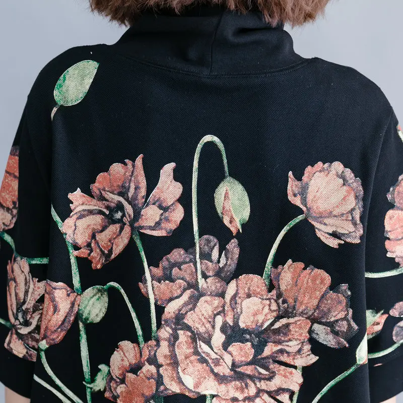 Autumn Clothing New Style Korean-style Literature And Art Printed Half-sleeve Shirt Hoodie Fat Mm Slimming Comfortable Hood