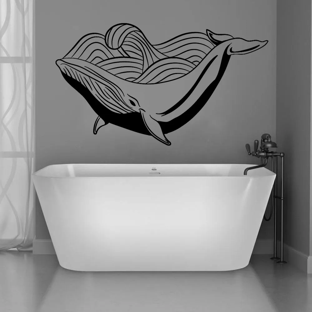 Whale Wall Decals Sea Waves Ocean Animals Art Mural Window Vinyl Stickers Kids Bedroom Bathroom Waterproof Home Decoration Q393 | Дом и сад