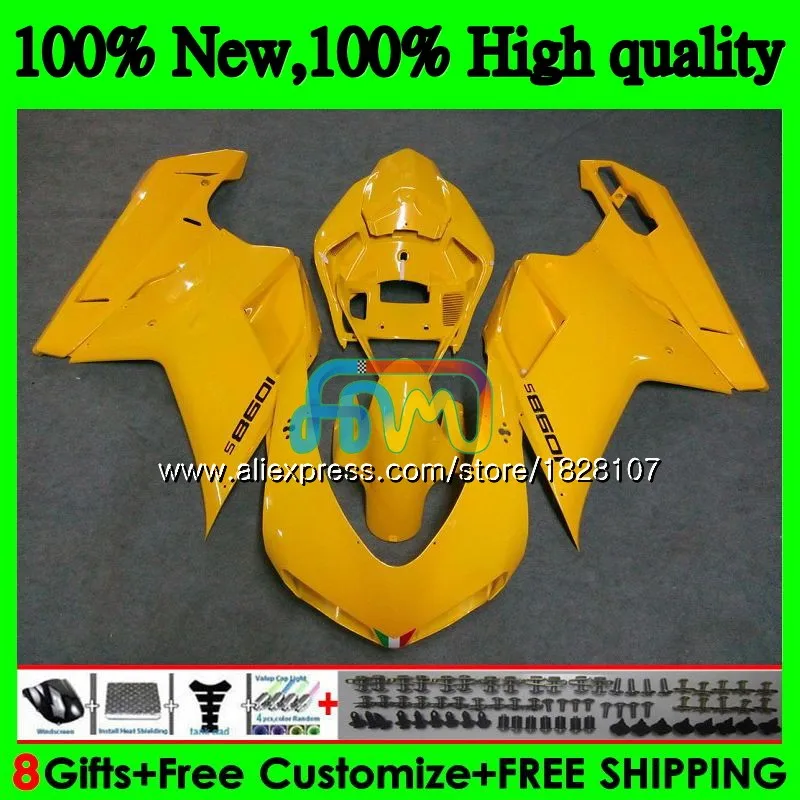848 1098 для поездок на мотоцикле DUCATI 848R 1098R 1198 07 все желтый 08 09 10 11 70BS. 8 1098S 848S R 1198S 2007 2008 2009 2010 2011 2012 обтекатель