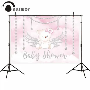 

Allenjoy Bead Curtain Party Backdrop Bokeh Watercolor Cloud Wing Bear Pink Girl Birthday Party Banner Baby Shower Event Supplies