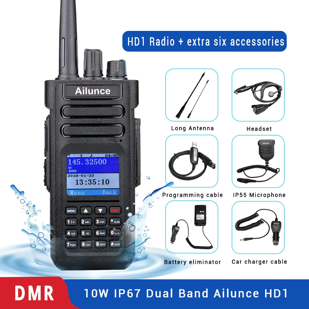 Retevis Ailunce HD1 Dual Band DMR Radio Digital Walkie Talkie GPS VHF UHF HF Transceiver Ham 1