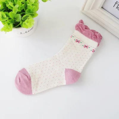 1 пара, носки для девочек осеннее хлопковое кружево, цветок Танцевальная Стиль модные детские носки для девочек, для девочки 1-6 лет - Цвет: Dot beige pink