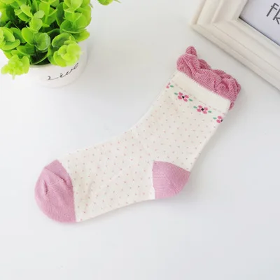 Dot beige pink 1 пара, носки для девочек осеннее хлопковое кружево, цветок Танцевальная Стиль модные детские носки для девочек, для девочки 1-6 лет - Цвет: Dot beige pink