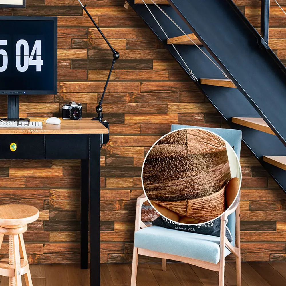 

3D Primary color wood grain wall sticker living room kitchen wallpaper background decoration thick glued splicing home stickers