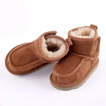 

Children's Snow Boots Wool Fur Winter Warm Baby Kids Botas Solid Color High Quality Brown Gray Booties Thick Fur Plush Lining