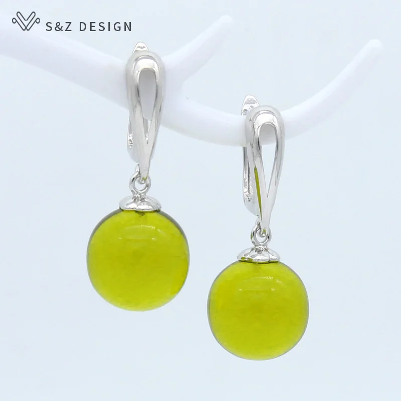 S&Z DESIGN New Trendy 585 Rose Gold Color Round Synthesis Ambers Dangle Earrings For Women Girl Wedding Jewelry Eardrop