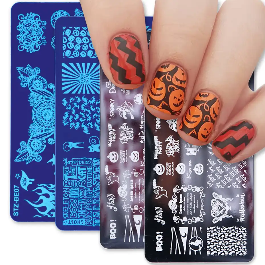 1 個ハロウィンネイルアートスタンピングプレート頭蓋骨カボチャ画像スタンプテンプレート吸血鬼印刷ステンシルツールjibe Fb Xys Xye ネイルアートテンプレート Aliexpress