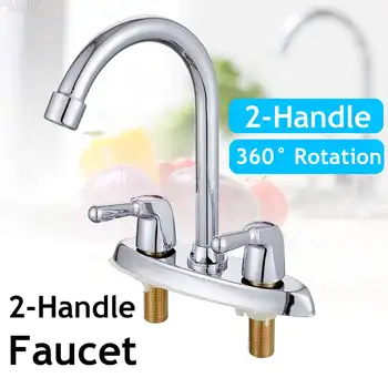 

2-handle Stainless Steel 360 Degree Basin Rotatable Faucet Bathroom Kitchen Cold Hot Water Faucet