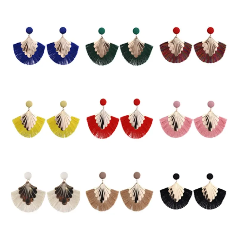 

9Pairs/lot Yellow Tassel Earrings 2019 For Women Korean Dangles Earring Fashion Vintage Statement Jewelry Earrings Set Suits