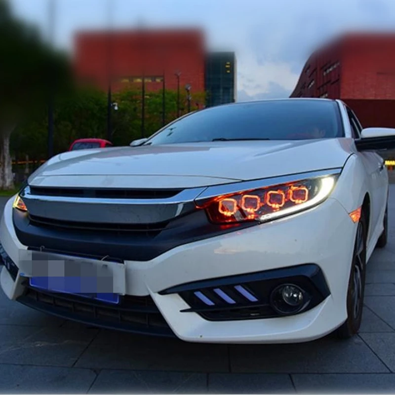 VLAND Автомобиль Стайлинг Головной фонарь для Civic светодиодный головной свет с движущимся сигналом+ wellcome свет с синим