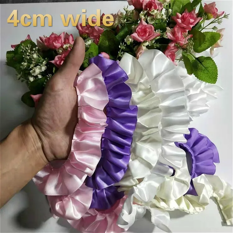 

4cm Wide Color Glossy Chiffon Wrinkle Lace Ribbon DIY Skirt Children's Cuffs Hem Trim Toy Pet Clothes Sewing Accessories renda