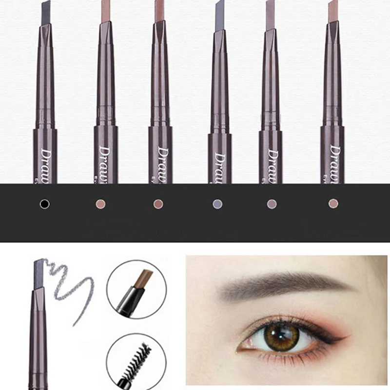 1pc Double Head Eyebrow Pencil With Brush Waterproof Longlasting Automatic Smooth Brow Definer Pen Eye Tools 6 Colors