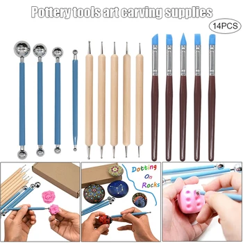 

14pcs Ball Stylus Dotting Tools Set for Embossing Pattern Clay Pottery Ceramics Flower Carving Sculpting Modeling QJY99