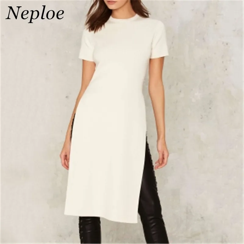 Европейская мода сексуальная женская футболка с Боковым Разрезом короткая