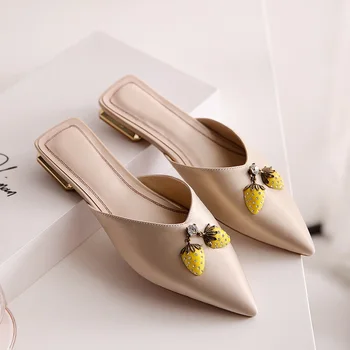

pointed toe strawberry decoration flat slippers women summer wear baotou half slippers 2020 new fashion lazy sandals women shoes
