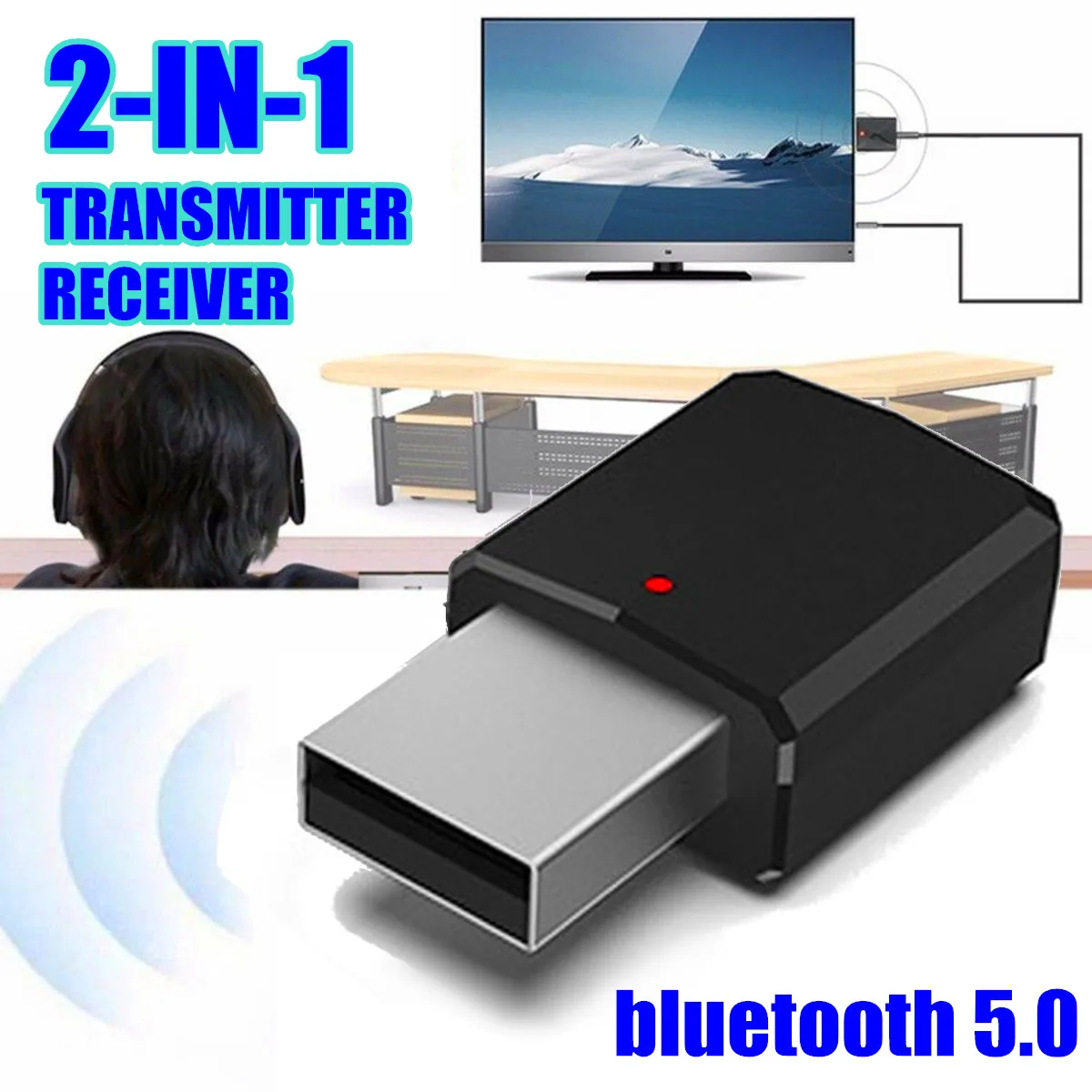 

2in1 bluetooth 5.0 Audio Receiver Transmitter Wireless Adapter Mini 3.5mm AUX Stereo Bluetooth Transmitter For TV PC Car Speaker