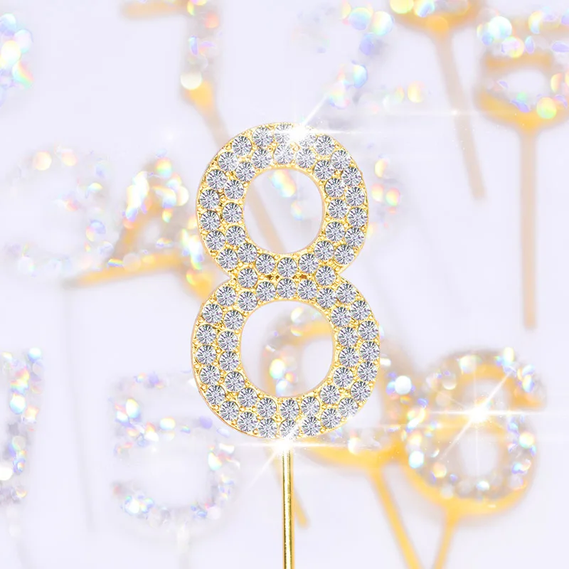 1Pc Gold Silver Diamond-studded Number 0-9 Cake Topper for Birthday Party Decoration Wedding Cake Decorations Cupcake Toppers