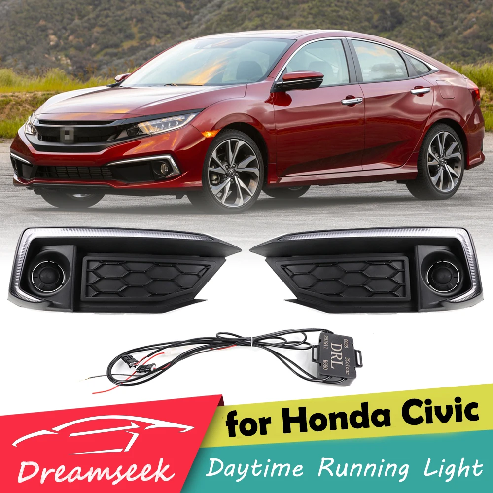 Светодиодный дневной светильник DRL для Honda Civic, дневной ходовой светильник L типа, противотуманная фара с поворотником