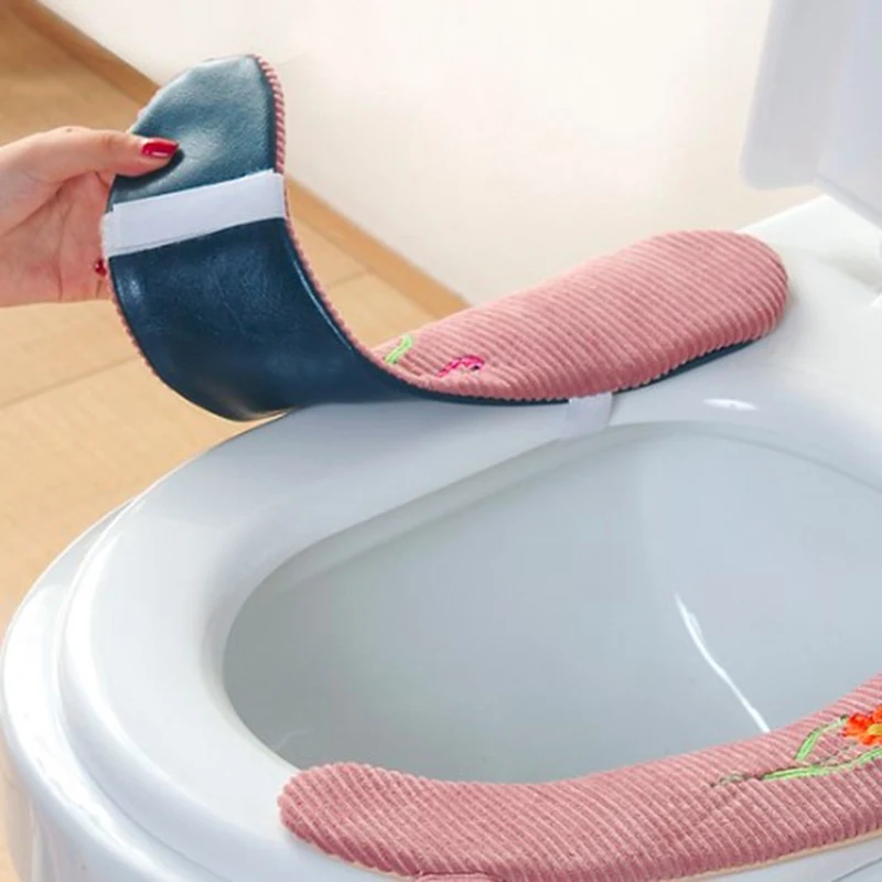 2 шт./компл. бархат сиденье для унитаза крышка мягкие WC вставка для унитаза подушка для сидения моющийся Ванная комната с подогревом сиденья Крышка коврик липкий сиденье коврики
