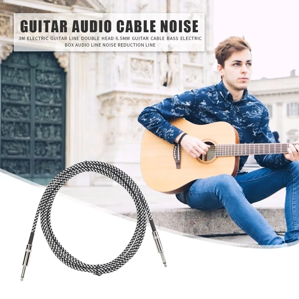 

3m 6.5mm Connector Guitar Cable Copper Double-head Aluminum Alloy Noise Reduction Audio Line for Electric Guitar Bass