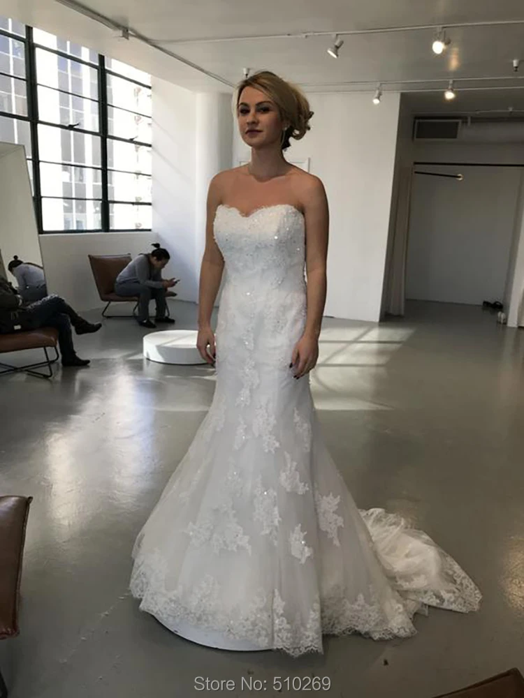

Custom-made Wedding Gown Bridal Gown Classic Sheath Sweetheart Court Train Tulle Lace Appliques Wedding Dress Vestido De Novia