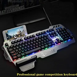 Pk 900 teclado do jogo com suporte do telefone de metal painel de metal teclado do computador adequado para o telefone móvel windows pc gamers