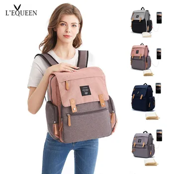 

Lequeen Diaper bag Backpack mummy bag Mother Baby Bag Free stroller hooker Diaper PAD USB charge Baby accessories Baby care