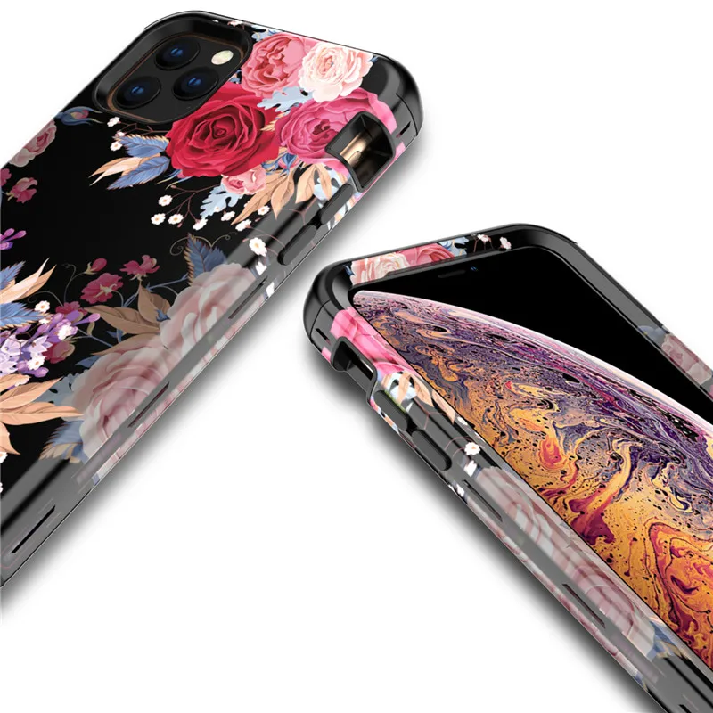 Передняя и задняя 360 Полный корпус защитный чехол для iPhone 11Pro max мраморный цветок гальванический блеск Гибридный ТПУ+ резина жесткий прочный