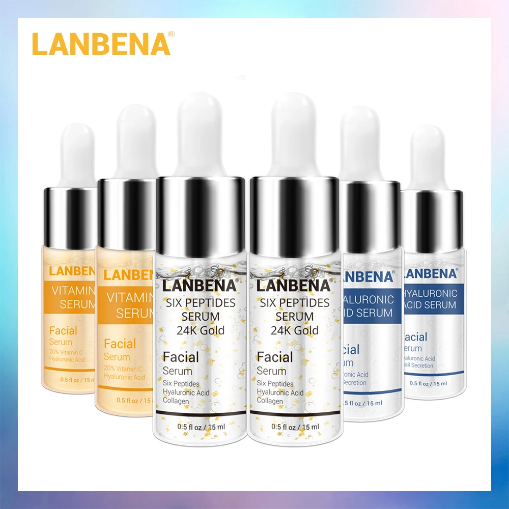 LANBENA 24 К Gold шесть пептидов Сыворотка Витамин С + Гиалуроновая кислота антивозрастной крем для лица акне увлажняющий отбеливающий уход за