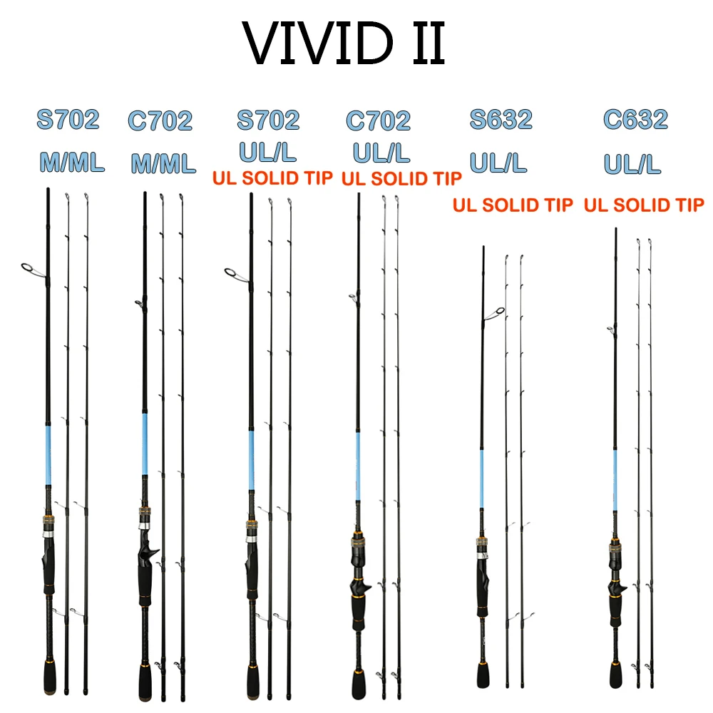 JOHNCOO VIVID 1.92m 2.1m AJING Ultralight Fast Spinning Rod UL/L M/ML 2 Section Trout Rod Carbon Baitcasting Fishing Rod 6