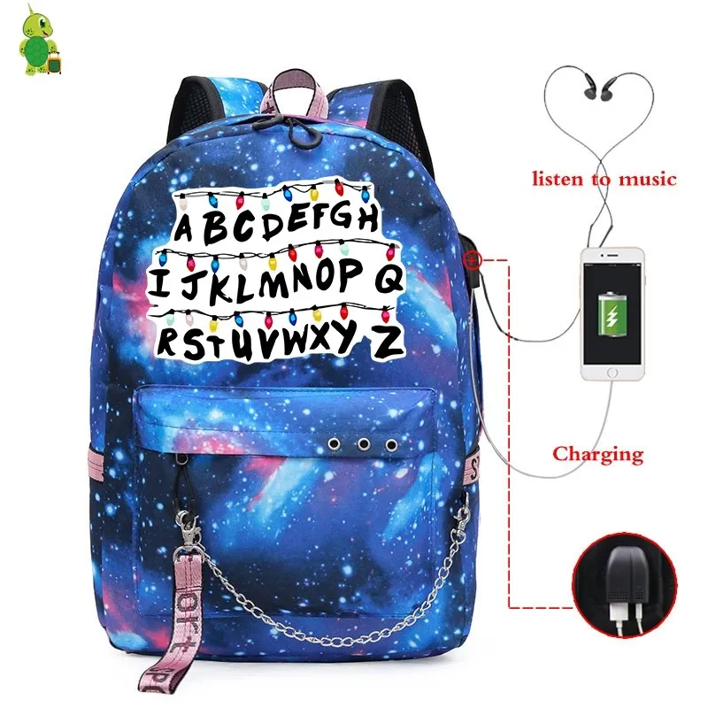 Mochila, рюкзак для странных вещей, Usb зарядка, школьные сумки для подростков, девочек, мальчиков, женщин, рюкзаки, Galaxy, рюкзак для ноутбука, дорожная сумка