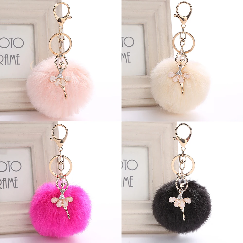 

Cute plush keychain rhinestone small pendant ladies bag pendant imitation rabbit hair keychain gift 8cm WJ238