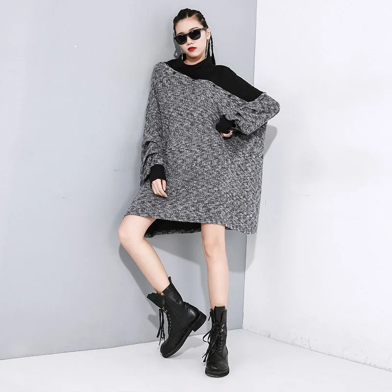 CHICEVER корейский стиль, лоскутные цветные женские толстовки со стоячим воротником и рукавами-фонариками, свободные пуловеры, женская одежда