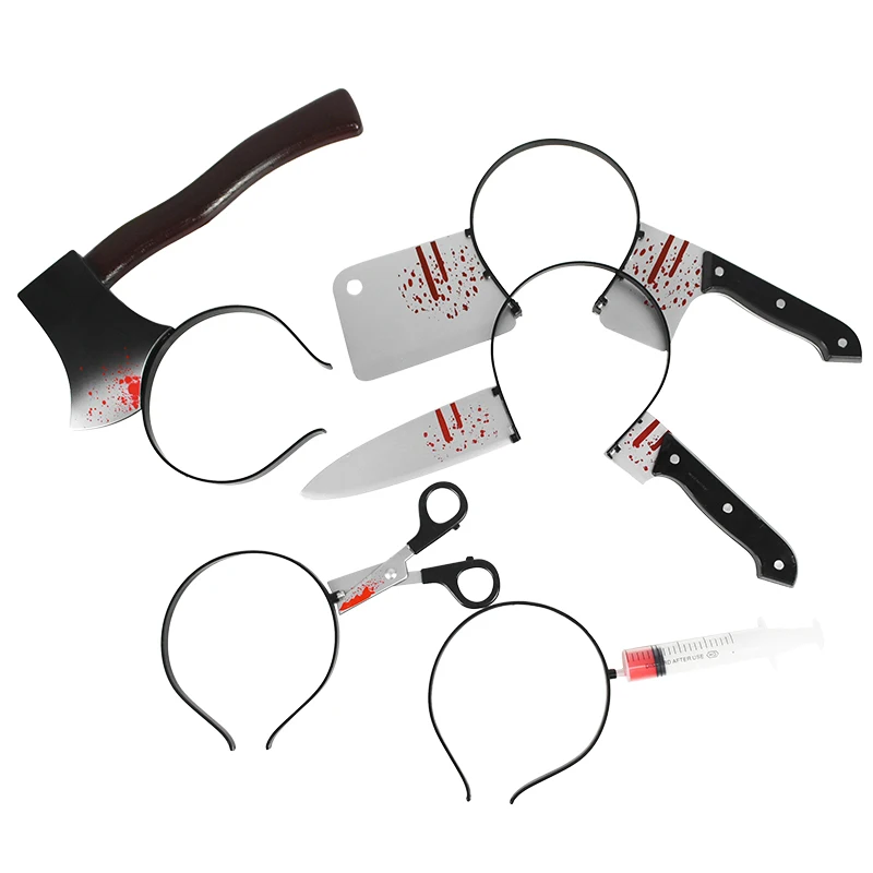 Halloween Horror Props Blood Fake Ax Saws Knife Headband for Halloween Party Masquerade Mischief Props Decoration