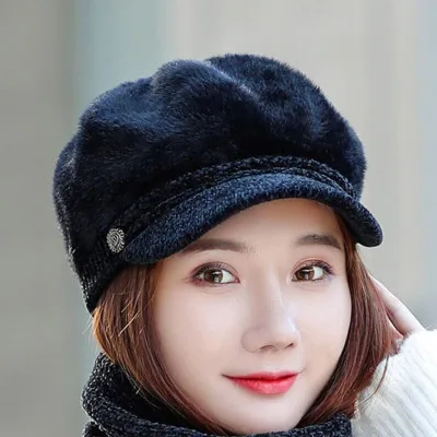 HANGYUNXUANHAO Women French Beret Hat Scarf Set Winter Warm Lady Hat Chenille Elegant Beanie Cap - Цвет: Single cap black