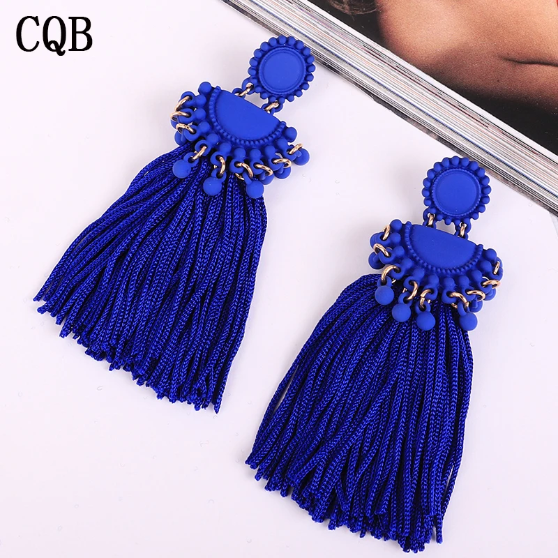 H2d3724122bfd4594822c90214cdeeb5ck - New fringed ladies earrings bohemian style long paragraph geometric fashion pendant gift statement black earrings female rope cc