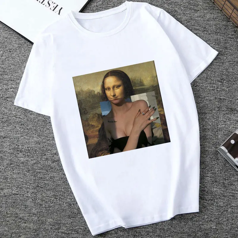 Mona Lisa Spoof персональные футболки женские модные футболки Harajuku летние с коротким рукавом и круглым вырезом белые Топы Рубашки Camiseta Femina
