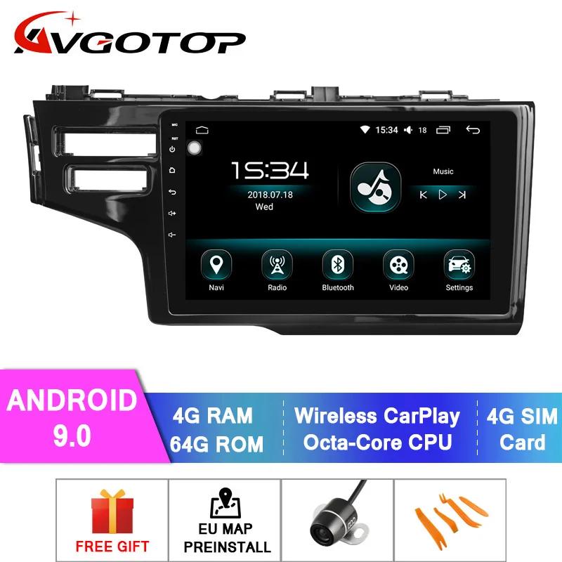 Top AVGOTOP Octa-Core Android 9.0 Indash Car Dvd Player FOR HONDA 2014 FIT Two holes  Built In 64GB Flash 4GB RAM Mirror Link 0